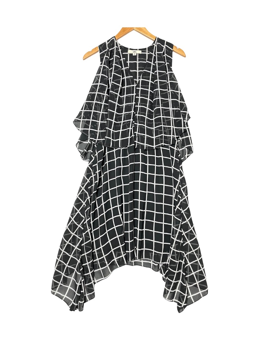 Ya Los Angeles Silk Blend High Low Chiffon Windowpane Dress M